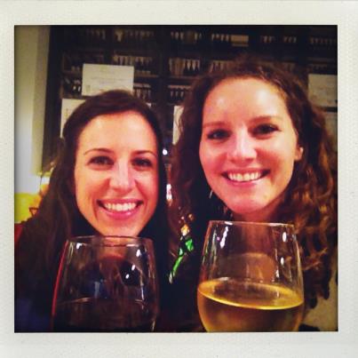 Twin and I loving our wine and spaghetti squash bruschetta at Eataly!